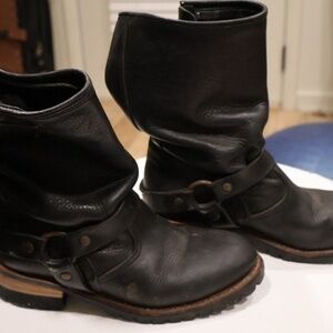Double-H Boots- Black Leather Harness Moto - Women's Size 6.5